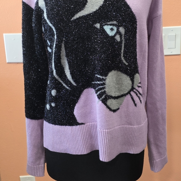 Kate Spade ♠️ Wool Lavender Panther Sweater. Sz Large - Picture 7 of 15